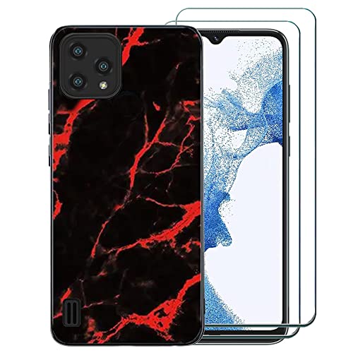 Ranyi für Blackview A55 Hülle mit Displayschutzfolie, Blackview A55 Handyhülle, Marmor Design Slim TPU Case mit Displayschutzfolie Stoßdämpfende Marmor Case Cover für Blackview A55 (2022) Rot von Ranyi