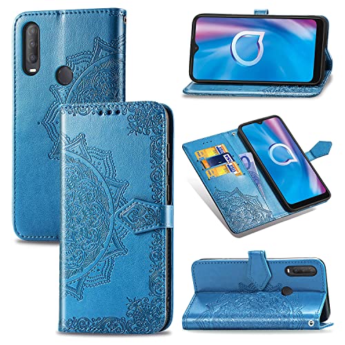 Ranyi für Jitterbug Smart3 / Lively Smart Smartphone-Hülle, Mandala-Blumenmuster, Leder, Brieftaschenhülle mit Kreditkartenfach, Standfunktion, Klappetui, magnetisch, für Jitterbug Smart3, Blau von Ranyi