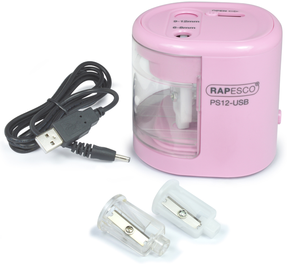 RAPESCO Elektrischer Doppel-Spitzer PS12-USB, rosa von Rapesco