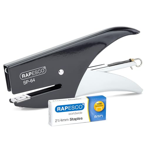 Rapesco 1267 SP-64 Heftzange und 1000 Heftklammern des Typs 21/4mm, 12 Blatt Kapazität, Schwarz von Rapesco
