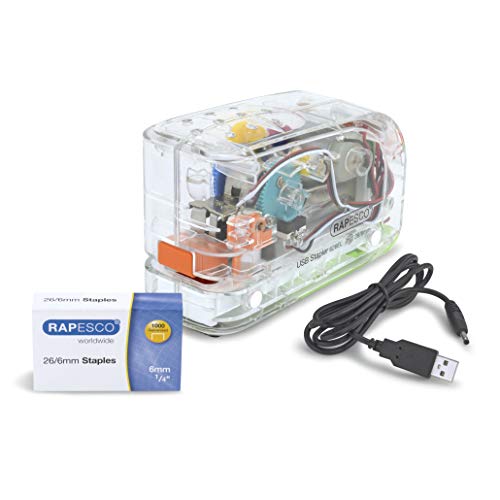Rapesco 1450 626EL Automatisches USB/Batterie Heftgerät mit 1000 26/6mm Heftklammern, 15 Blatt Heftleistung, Transparent Rapesco 1450 626EL Automatisches USB/Batterie Heftgerät mit 1000 26/6mm Heftklammern, 15 Blatt Heftleistung, Transparent von Rapesco