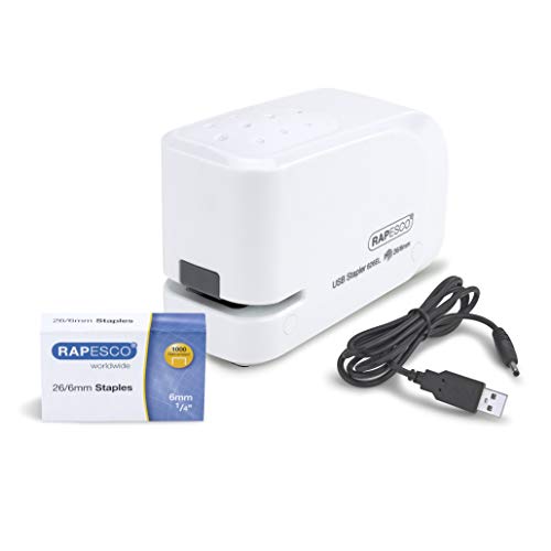 Rapesco 1453 626EL Automatisches USB/Batterie Heftgerät mit 1000 26/6mm Heftklammern, 15 Blatt Heftleistung, Weiß Rapesco 1453 626EL Automatisches USB/Batterie Heftgerät mit 1000 26/6mm Heftklammern, 15 Blatt Heftleistung, Weiß von Rapesco