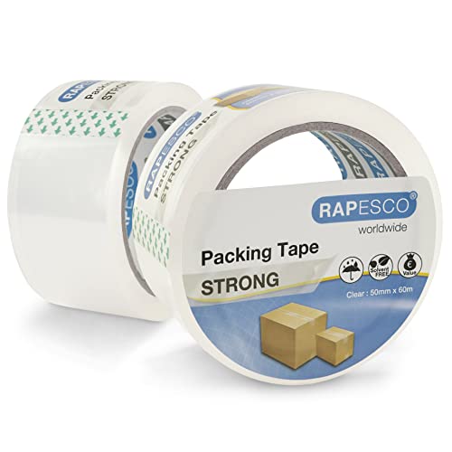 Rapesco 1697 Starkes Klebeband 50 mm x 60 m, Transparent, 2 Stück von Rapesco