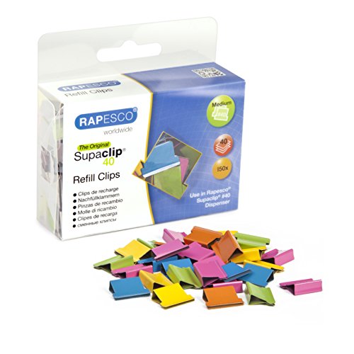 Rapesco CP15040M Supaclip 40 Nachfüllklammern, Sortierte Farben, 150 Stück von Rapesco
