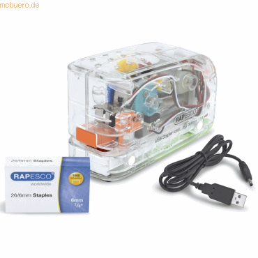 Rapesco Elektroheftgerät 626EL USB/Batterie transparent von Rapesco