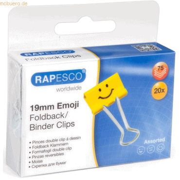 Rapesco Foldback-Klammern 19mm gelb VE=20 Stück Rapesco Foldback-Klammern 19mm gelb VE=20 Stück von Rapesco