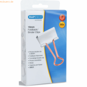 Rapesco Foldback-Klammern 19mm weiß/rose VE=80 Stück Rapesco Foldback-Klammern 19mm weiß/rose VE=80 Stück von Rapesco