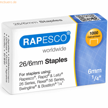 Rapesco Heftklammern 26/6mm VE=5000 Stück Rapesco Heftklammern 26/6mm VE=5000 Stück von Rapesco
