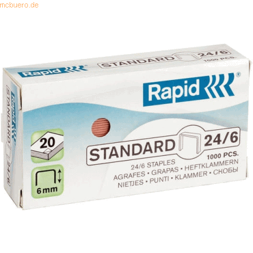 20 x Rapid Heftklammern 24/6 verkupfert VE=1000 Stück 20 x Rapid Heftklammern 24/6 verkupfert VE=1000 Stück von Rapid