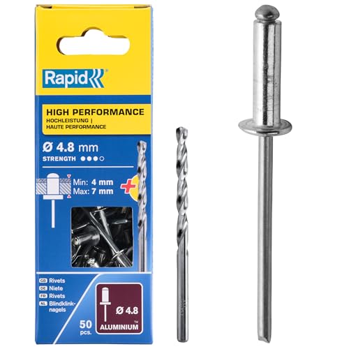 Rapid Blindnieten Aluminium Universal Ø 4,8mm, 4-7mm Klemmbereich, 50 Stk. Nieten, Set inkl. Bohrer, für Blindnietzangen Rapid Blindnieten Aluminium Universal Ø 4,8mm, 4-7mm Klemmbereich, 50 Stk. Nieten, Set inkl. Bohrer, für Blindnietzangen von Rapid