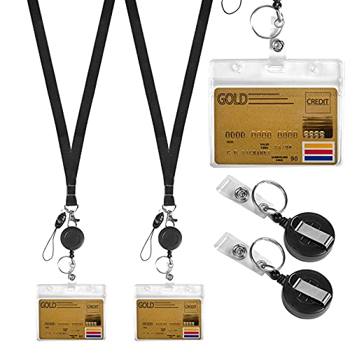 2 Stück Ausweishüllen mit Retractable Schlüssel, ID Kartenhalter mit Extra Starker Feder und Reißfester Schnur Gürtelclip und Hartplastik Ausweishalter Wasserdicht Ausweishüllen für ID Badge Schwarz von Rapidbok