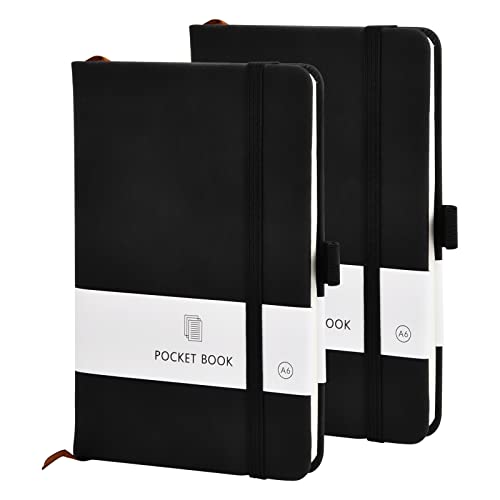 Rapidbok 2 Stück Notizbuch A6 Notizbücher 196 Seiten Mini Hardcover Notizblock Kunstleder Liniertes Notizbuch mit Gummizug und Lesezeichen, Notizblock für Büro, Schule von Rapidbok