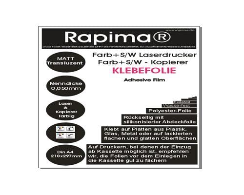 25x DIN A4 transluzent Druckerfolie, klebend, zum Bedrucken, Wetter + Wasserfest für Laserdrucker Kopierer In + Outdoor von Rapima