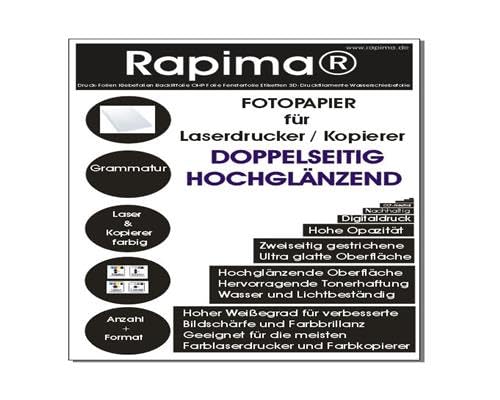 BIGPACK Beidseitig 500 Blatt 115g /m² glänzendes Fotopapier A4 Fotokarton für Laserdrucker und Kopierer | DIN A4 – 210mm x 297mm | Professional doppelseitig hochweiß glänzend beschichtet von Rapima