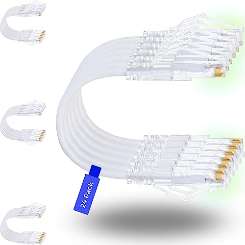 Rapink Patchkabel Cat6/Cat6a 0,3 m (24 Stück) Slim, Cat6a Ethernet Patchkabel 10G Unterstützung, Snagless Cat 6 Patchkabel für Patchpanel zu Switch, flexibles Cat6 Ethernet Kabel Weiß von Rapink