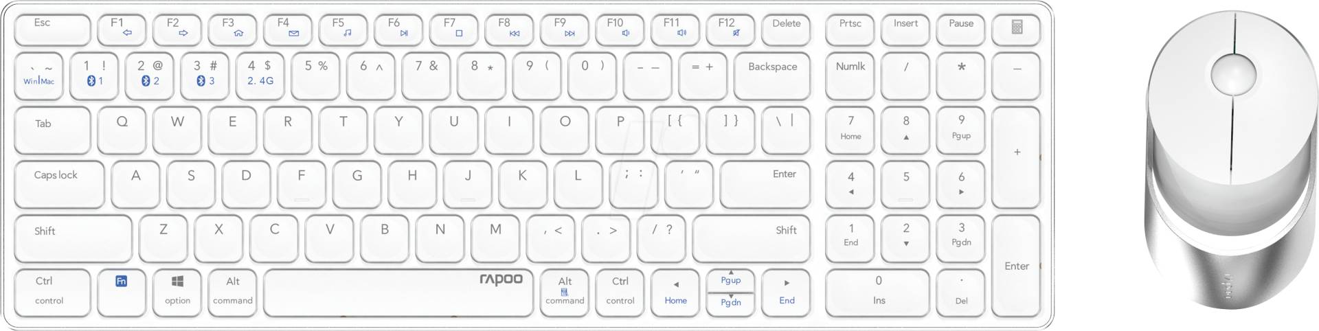 RAPOO 9750M WS - Tastatur-/Maus-Kombination, Bluetooth/Funk, weiß, DE von Rapoo