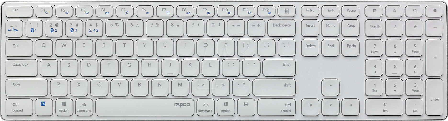 RAPOO E9800M WS - Funk-Tastatur, Bluetooth/Funk, weiß, DE von Rapoo