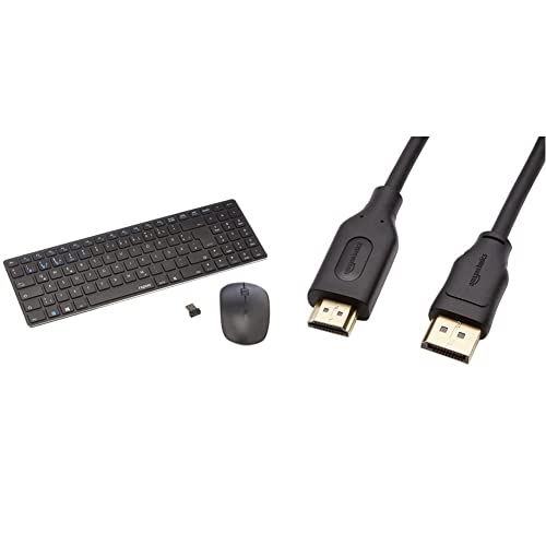 Rapoo 9300M kabelloses Tastatur-Maus Set Wireless Deskset 1300 DPI Sensor 12 Monate Batterielaufzeit - schwarz & Amazon Basics DisplayPort auf HDMI Kabel mit vergoldeten Steckern 1,8 m von Rapoo