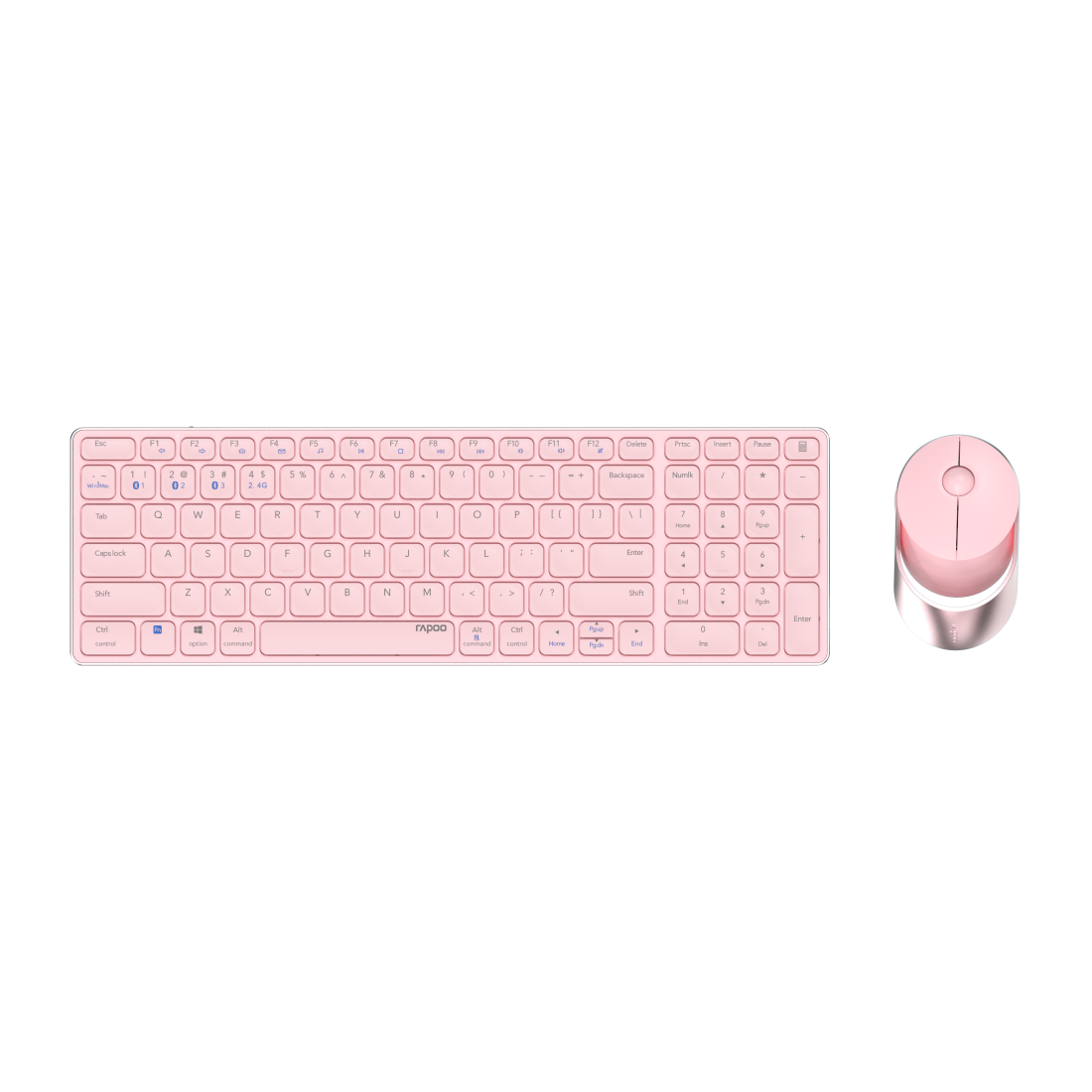 Rapoo 9750M Tastatur Maus enthalten RF Wireless + Bluetooth QWERTZ Deutsch Pink (00215376) von Rapoo