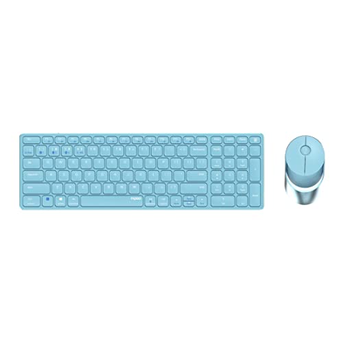 Rapoo 9750M kabelloses Tastatur-Maus Set Wireless Deskset 1600 DPI Sensor wiederaufladbarer Akku flaches Aluminium Design DE-Layout QWERTZ PC & Mac - blau, Mittel von Rapoo