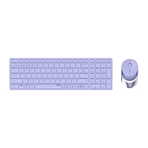 Rapoo 9750M kabelloses Tastatur-Maus Set Wireless Deskset 1600 DPI Sensor wiederaufladbarer Akku flaches Aluminium Design DE-Layout QWERTZ PC & Mac - lila von Rapoo