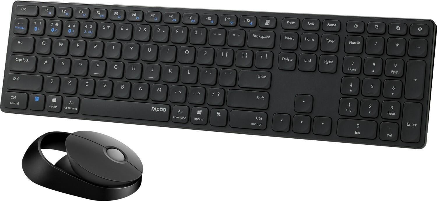 Rapoo 9850M Tastatur Maus enthalten RF Wireless + Bluetooth QWERTZ Deutsch Grau (00215389) von Rapoo