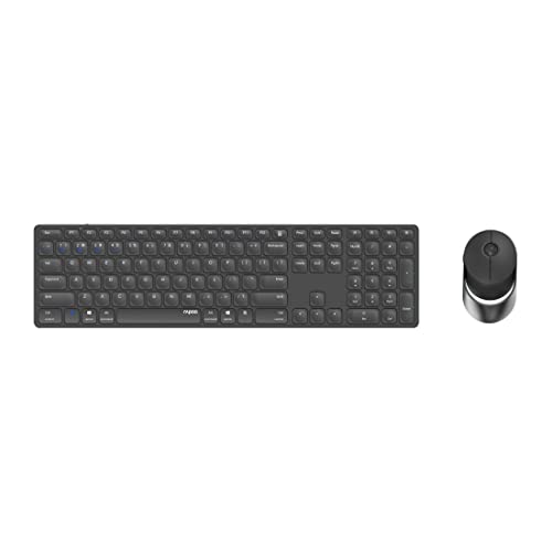 Rapoo 9850M kabelloses Tastatur-Maus Set Wireless Deskset 1600 DPI Sensor wiederaufladbarer Akku flaches Aluminium Design DE-Layout QWERTZ PC & Mac - dunkelgrau von Rapoo