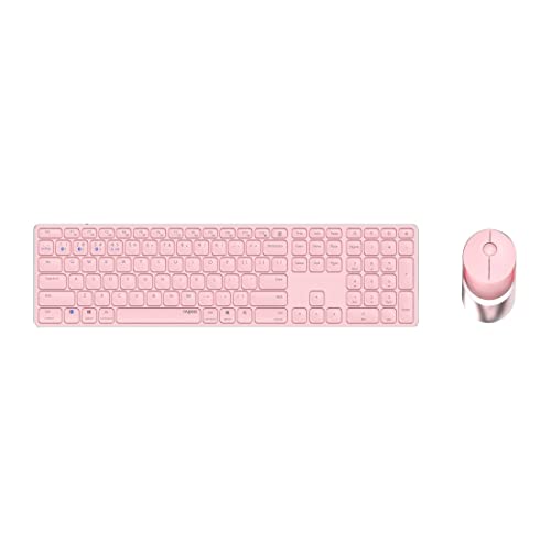 Rapoo 9850M kabelloses Tastatur-Maus Set Wireless Deskset 1600 DPI Sensor wiederaufladbarer Akku flaches Aluminium Design DE-Layout QWERTZ PC & Mac - pink von Rapoo