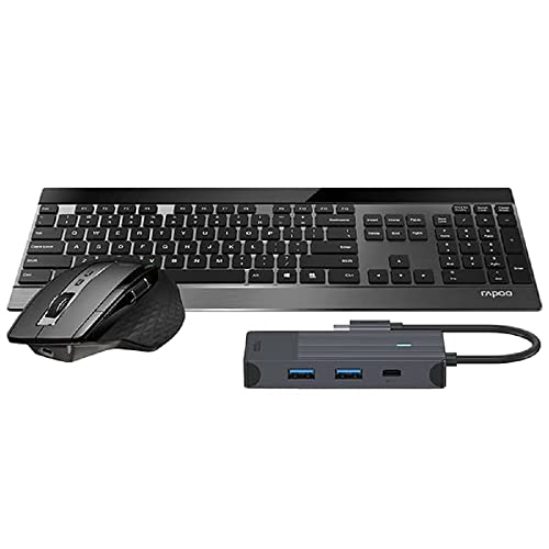 Rapoo 9900M kabelloses Tastatur-Maus Set + UCM-2001 Adapter Wireless Deskset wiederaufladbarer Akku flaches Aluminium Design DE-Layout QWERTZ PC & Mac - schwarz von Rapoo