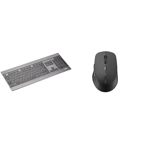 Rapoo E9270P kabellose Tastatur Wireless Keyboard ultraflaches 4 mm Tastaturdesign aus Edelstahl und Aluminium - schwarz & M300 Silent kabellose Maus Wireless Mouse 1600 DPI Sensor - dunkelgrau von Rapoo