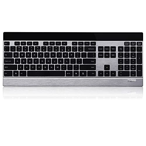 Rapoo E9270P kabellose Tastatur wireless Keyboard ultraflaches 4 mm Tastaturdesign aus Edelstahl und Aluminium 9 Monate Batterielaufzeit DE-Layout QWERTZ PC & Mac - schwarz/silber von Rapoo