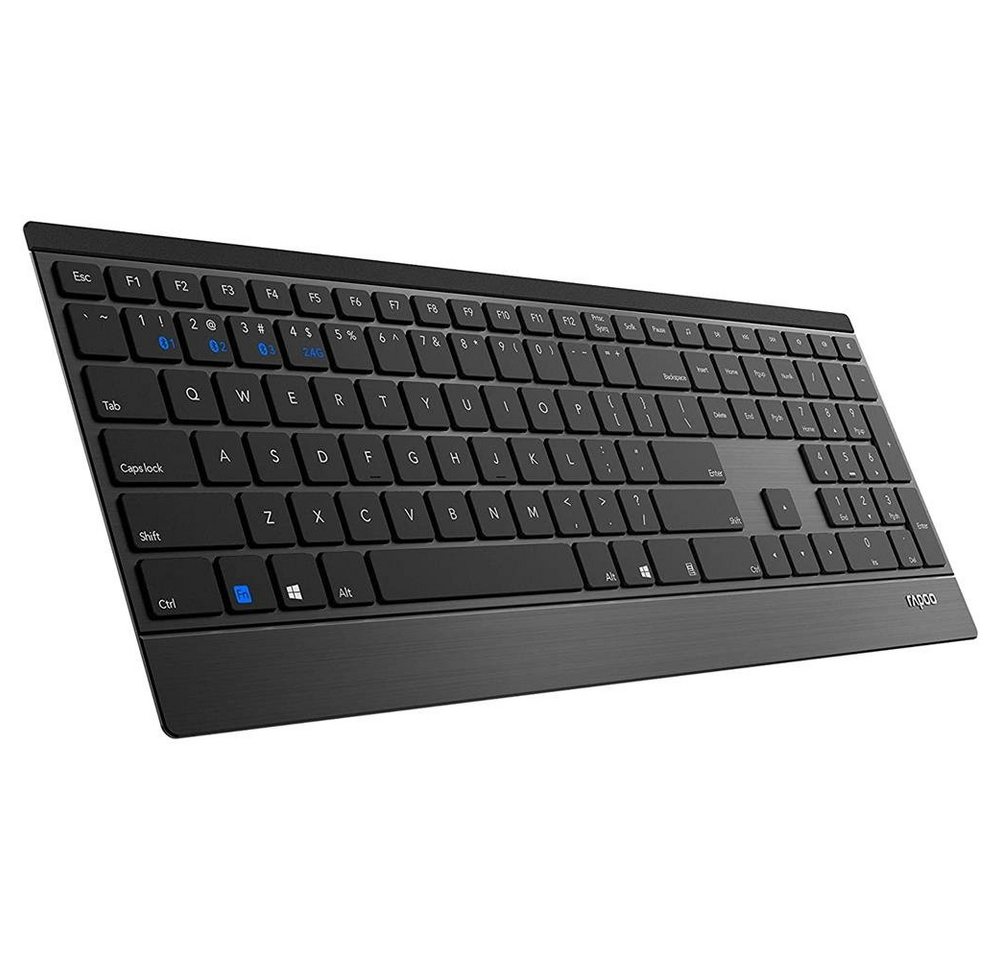 Rapoo E9500M kabellose Tastatur Bluetooth Wireless-Tastatur (kabelos, Ultra-Slim, Bluetooth, Aluminium Design, QWERTZ, DE-Layout, mehrere Geräte verbinden, schwarz) von Rapoo