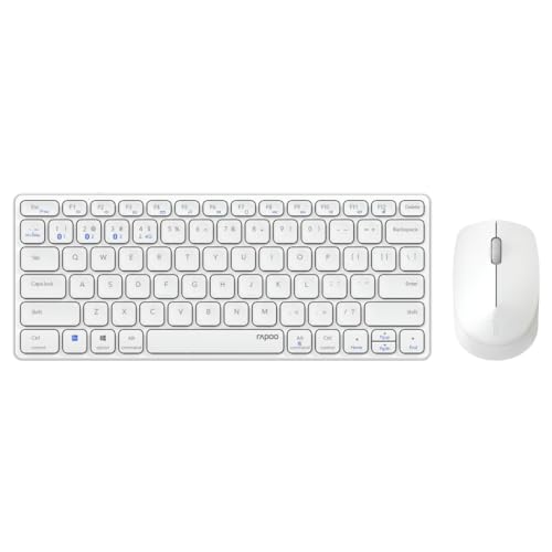 Rapoo Kabellose Tastatur, Multi-Modus, wiederaufladbar, Blade 9600 m (Set Tastatur + Maus, wiederaufladbare AZERTY-Tastatur, Maus 3 Tasten, Bluetooth + WiFi, ideal für PC, Laptop, Mac) Weiß von Rapoo