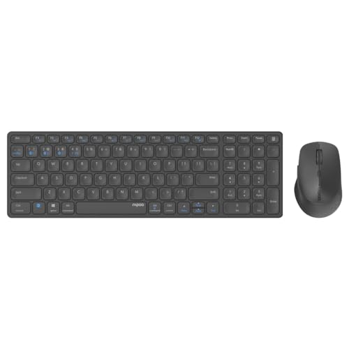 Rapoo Kabellose Tastatur, Multi-Modus, wiederaufladbar, Blade 9700 m (Set Tastatur und Maus, wiederaufladbare Tastatur 99 Tasten, AZERTY-Maus, 5 Tasten, Akkulaufzeit 12 Monate, ideal für Laptop) von Rapoo