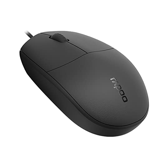 Rapoo N100 kabelgebundene Maus wired Mouse 1600 DPI Sensor ergonomisch für Links- und Rechtshänder PC & Mac - schwarz, Regulär von Rapoo