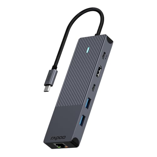 Rapoo UCM-2002 USB-C Multiport Adapter 6-in-1, 100Watt Power Delievery, 4K HDMI, 1 Gbps LAN, 1 USB-C und 2 USB-A 3.0 Datenports, kompatibel mit MacBook Pro, MacBook Air, iPad Pro, Laptop von Rapoo