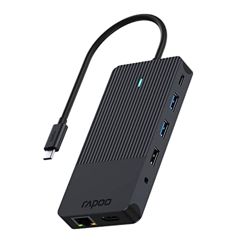 Rapoo UCM-2006 USB-C Multiport Adapter 12-in-1, 100W Power Delievery, 2x 4K HDMI, 4K DisplayPort, 1 Gbps LAN, 1 USB-C und 2 USB-A 3.0 Datenports, Micro SD / SD Speicherkartenleser, AUX Rapoo UCM-2006 USB-C Multiport Adapter 12-in-1, 100W Power Delievery, 2x 4K HDMI, 4K DisplayPort, 1 Gbps LAN, 1 USB-C und 2 USB-A 3.0 Datenports, Micro SD / SD Speicherkartenleser, AUX von Rapoo