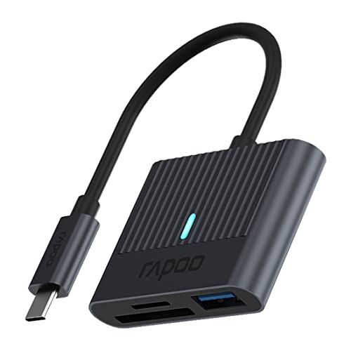 Rapoo UCR-3001 USB-C 3-1 Speicherkartenleser, Aluminium, kompatibel mit SDXC, SDHC, SD, MMC, RS-MMC, Micro SDXC, Micro SD, Micro SDHC, UHS-II und UHS-I Karten, USB-A Port mit 5Gbps (7,5W) von Rapoo