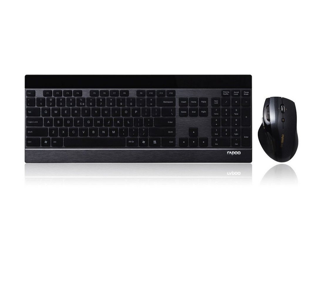 Rapoo Wireless Deskset Metall "8900P" Tastatur- und Maus-Set, (Set, 2 St., Wireless Deskset bestehend aus Tastatur und Maus), Gehäuse aus Edelstahl/Aluminium Legierung, 5-GHz-Wireless-Verbindung von Rapoo