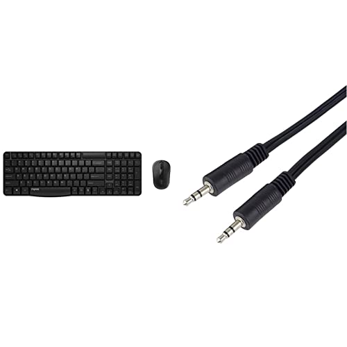Rapoo X1800S kabelloses Tastatur-Maus Set Wireless Deskset 1000 DPI Sensor 12 Monate Batterielaufzeit ergonomisch - schwarz & PremiumCord Klinkenkabel 3m, Klinkenstecker 3,5mm, Farbe schwarz 3m von Rapoo
