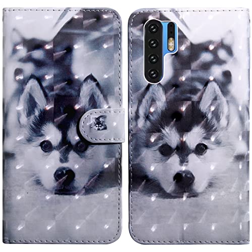 Rapuled Kompatibel mit Huawei P30 Pro Hülle, Handyhülle für Huawei P30 Pro, Leder Wallet Magnet Brieftasche Stoßfest Etui Schutzhülle Lederhülle Klapphülle Tasche Flip Book Case Cover(Hund) von Rapuled