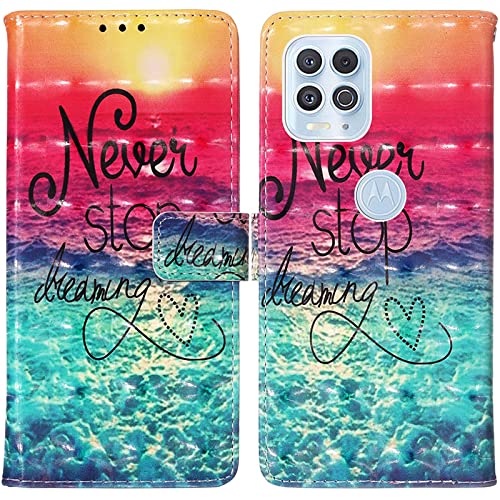 Rapuled Kompatibel mit Motorola Moto G100/Moto Edge S Hülle, Leder Handyhülle Wallet Magnet Brieftasche Stoßfest Etui Schutzhülle Lederhülle Klapphülle Tasche Flip Book Case Cover (Meer) von Rapuled