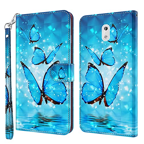 Rapuled Kompatibel mit Nokia 3 Hülle, Handyhülle für Nokia 3, Leder Wallet Magnet Brieftasche Stoßfest Etui Schutzhülle Lederhülle Klapphülle Tasche Flip Book Case Cover (Schmetterling 3) von Rapuled