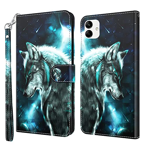 Rapuled Kompatibel mit Samsung Galaxy A04 Hülle, Handyhülle für Samsung A04, Leder Wallet Magnet Brieftasche Stoßfest Etui Schutzhülle Lederhülle Klapphülle Tasche Flip Case Cover (Wolf) von Rapuled