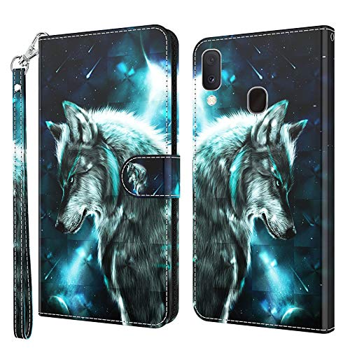 Rapuled Kompatibel mit Samsung Galaxy A10E/A20E Hülle, Handyhülle für Samsung Galaxy A10E/A20E, Leder Wallet Magnet Etui Schutzhülle Lederhülle Klapphülle Tasche Flip Book Case Cover (Wolf) von Rapuled