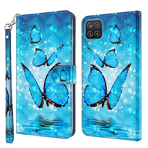 Rapuled Kompatibel mit Samsung Galaxy A12 5G Hülle, Handyhülle für Samsung Galaxy A12 5G, Leder Wallet Magnet Etui Schutzhülle Lederhülle Klapphülle Tasche Flip Book Case Cover (Schmetterling 3) von Rapuled