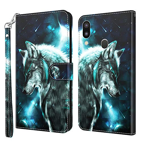 Rapuled Kompatibel mit Samsung Galaxy A20/A30 Hülle, Handyhülle für Samsung Galaxy A20/A30, Leder Wallet Magnet Etui Schutzhülle Lederhülle Klapphülle Tasche Flip Book Case Cover (Wolf) von Rapuled
