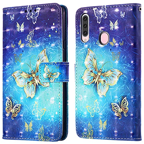 Rapuled Kompatibel mit Samsung Galaxy A20s Hülle, Handyhülle für Samsung A20s, Leder Wallet Magnet Stoßfest Etui Schutzhülle Lederhülle Klapphülle Tasche Flip Book Case Cover (Schmetterling 2) von Rapuled