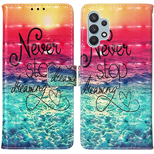 Rapuled Kompatibel mit Samsung Galaxy A32 4G Hülle, Handyhülle für Samsung A32 4G, Leder Wallet Magnet Stoßfest Etui Schutzhülle Lederhülle Klapphülle Tasche Flip Book Case Cover (Meer) von Rapuled