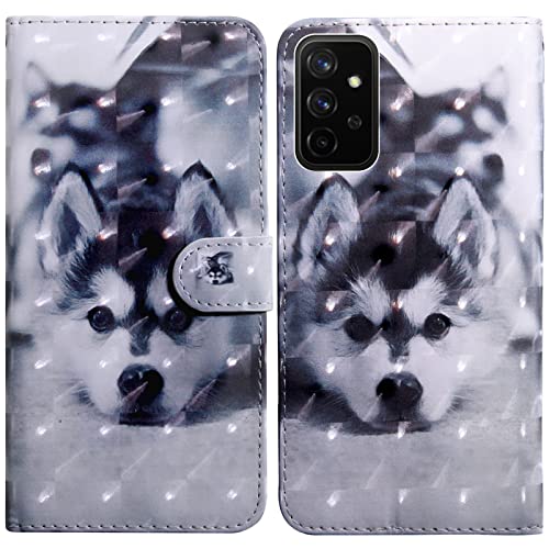 Rapuled Kompatibel mit Samsung Galaxy A32 5G Hülle, Handyhülle für Samsung Galaxy A32 5G, Leder Wallet Magnet Etui Schutzhülle Lederhülle Klapphülle Tasche Flip Book Case Cover (Hund) von Rapuled